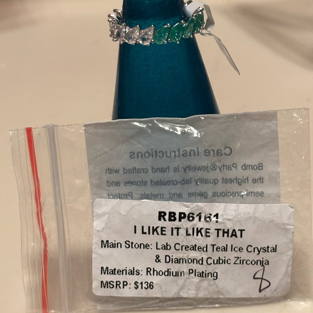 Teal Crystal and Diamond Cubic Zirconia Ring
